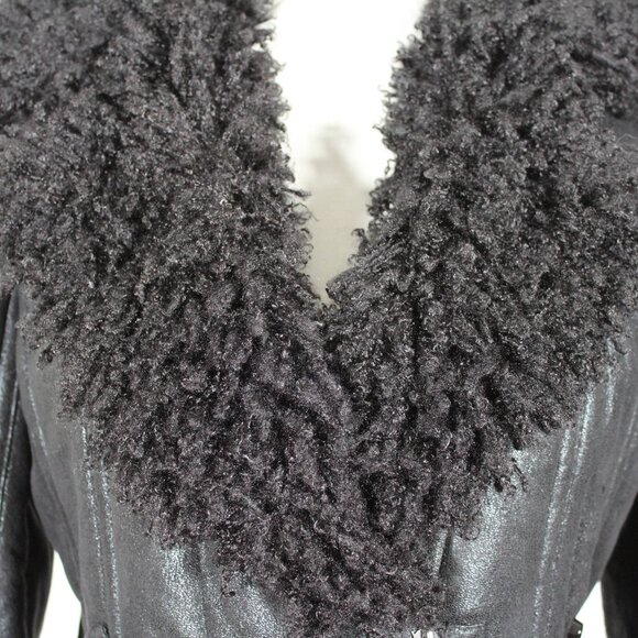 NWT 2014 Penny Lane Style Black Shag Moto Coat | Glam Rocker Goth Chic Jacket | - Picture 8 of 14